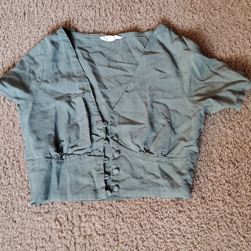 Button Up Short Sleeve Crop